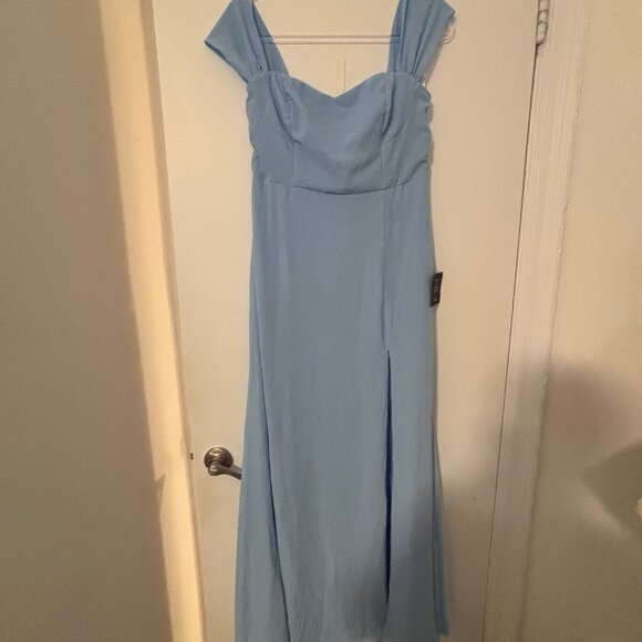 Lulus Magical Magnetism Light Blue Off-the-shoulder Maxi Dress - Size L - Picture 2 of 6